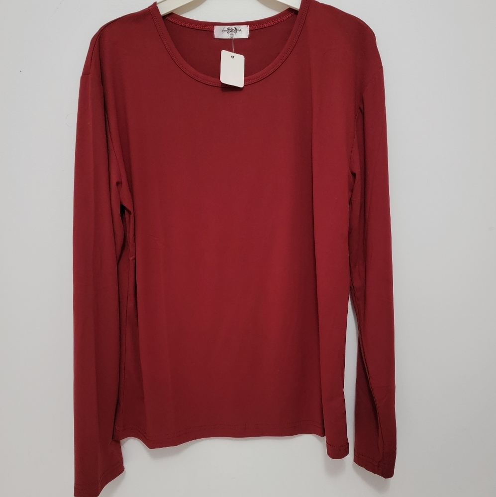 Women's burgundy long sleeve shirt